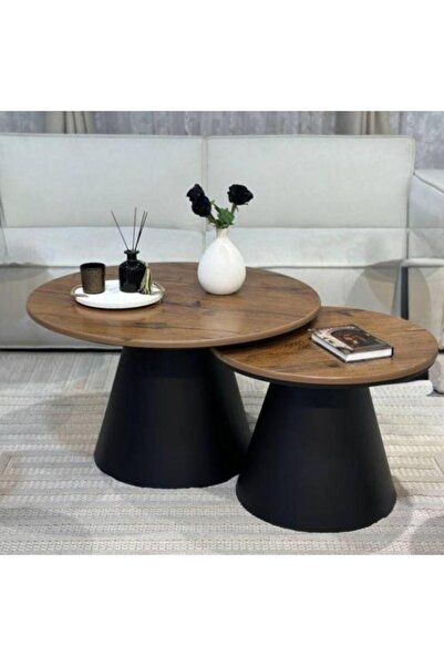 TELAL AL SHIFA Nested set of two wooden tables, brown color