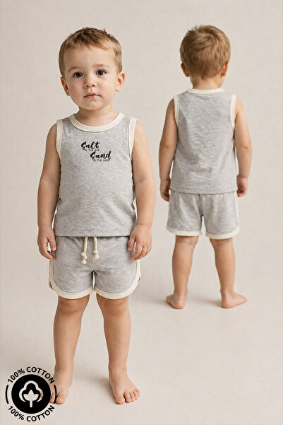 Miniel Unisex Salt & Sand Printed 100% Cotton Baby Kids Athlete Shorts Set wi...