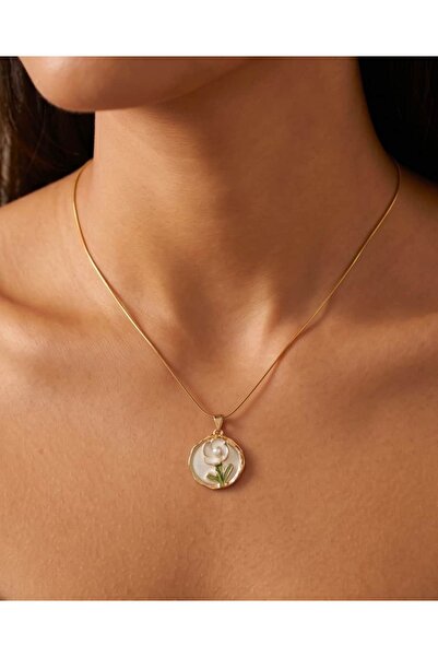 Portakal Esintisi Valmora White Flower Motif Enamel and Pearl Vintage Steel A...