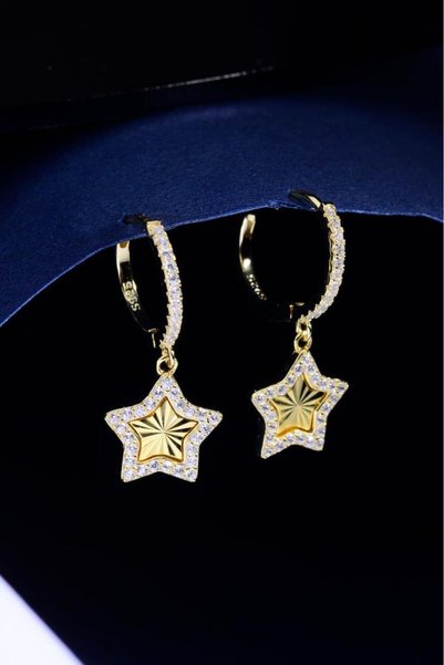 innuendo jewelery 925 Ayar Gümüş Taşlı Yıldız Sallantılı Halka Küpe Kadın