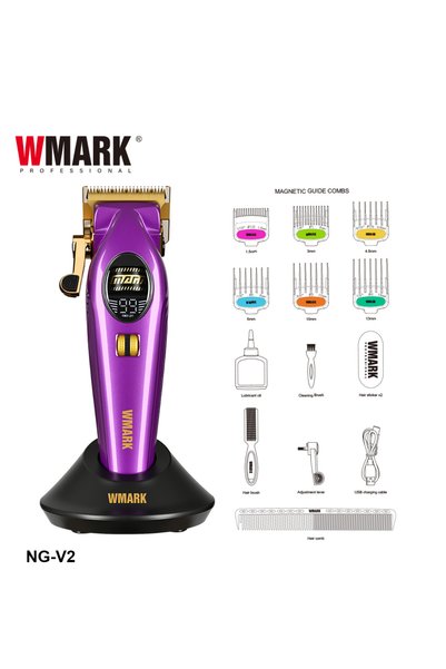 Wmark NG-V2 Mor Profesyonel Saç Kesme Makinesi | 9000 RPM BLDC Motor, Kademes...