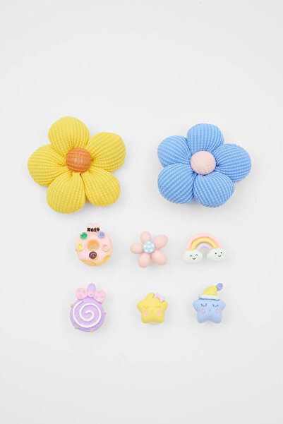 fungoofun Dokulu Pastel Çiçek ve Kawaii Karakterli Çanta Süsü Seti+Delgeç(Del...
