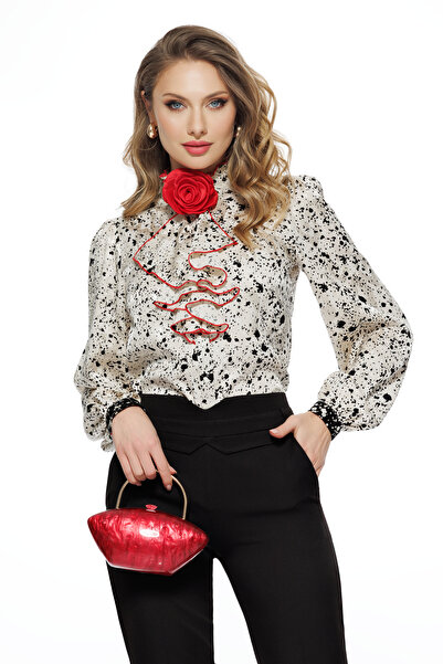 Fofy Bluza dama eleganta din vascoza premium cu jabou spiralat conturat si tr...