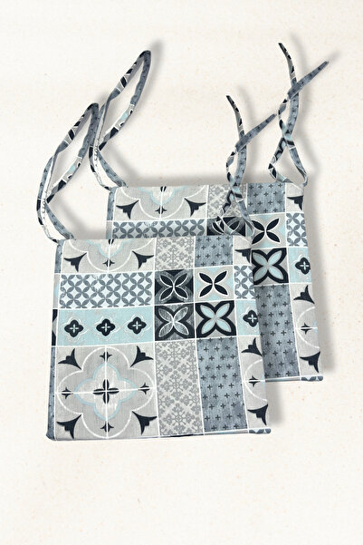 Elegancembroidery 2’li Set Bağcıklı Sandalye Minderi 40x40 cm | Gri Desenli, ...