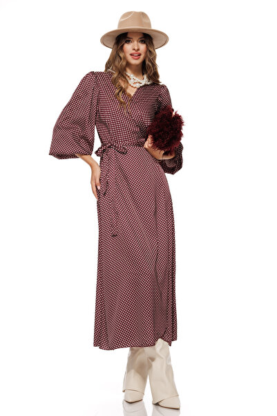 Fofy Rochie petrecuta din saten bordo cu buline