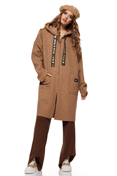 Fofy Jacheta dama bej stil palton cu gluga din tricot plusat bumbac cu lana