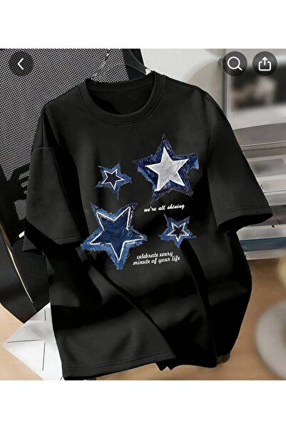bellanova Sila Trend Unisex Black Oversize Printed T-Shirt Streetwear Comfort...