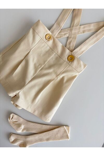 il mio bambino Cotton Gabardine Fabric Handmade Baby and Kids Suspender Shorts