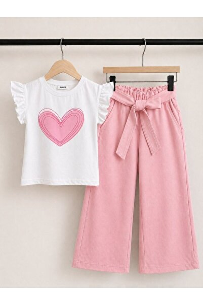 Mireya Kids Pants with Bow Belt and Heart-Shaped Body Suit
