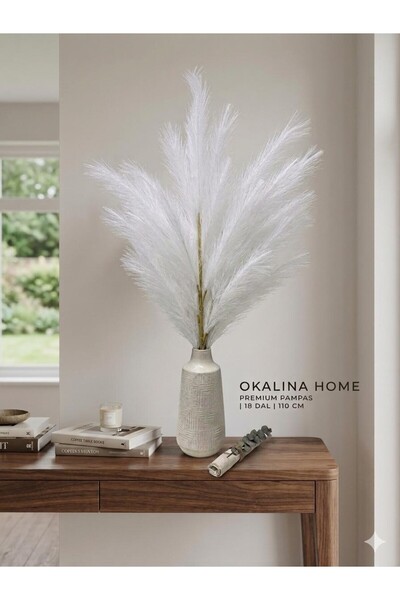 OKALİNA Yapay Pampas 110 cm Tek Dalda 18 Başlıklı Lüks Ekstra Dolgun Form