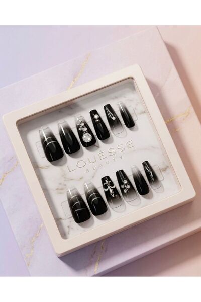 Louesse Beauty Louésse Obsidian Shine Takma Tırnak Seti 12’li – Siyah Ombre T...