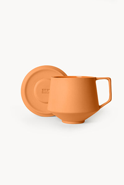 RUQ Ceramics Lumière Orange Kupa Tabaklı – Limoges Fransız Porseleni, 300 ml