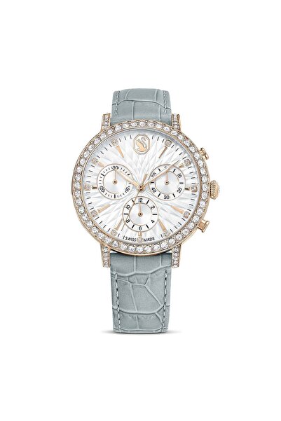 Swarovski ساعة ماتريكس تنس كرونو مصنوعة في سويسرا بحزام جلدي وسطح ذهبي شامبان...