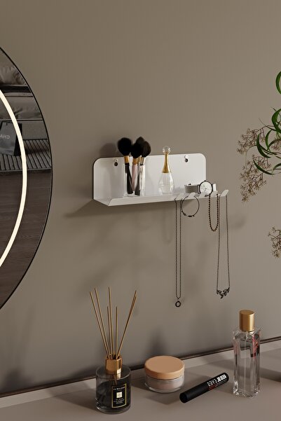 Bullseye Anahtarlık Modern Metal Antre ve Takı Düzenleyici Duvar Rafı Beyaz