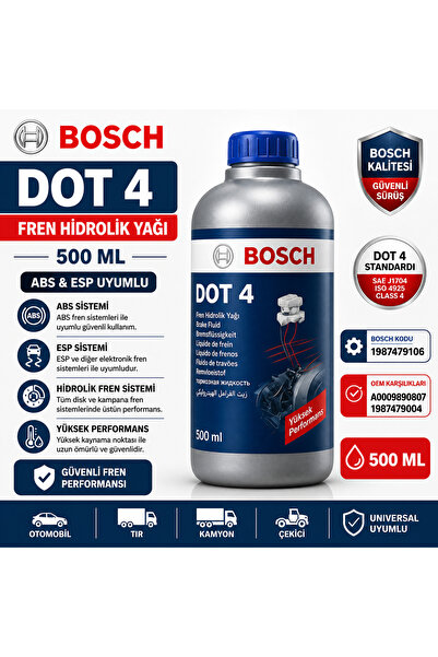 Bosch 1987479106 DOT 4 Fren Hidrolik Yağı 1 Litre Tır Kamyon Çekici Ağır Vası...