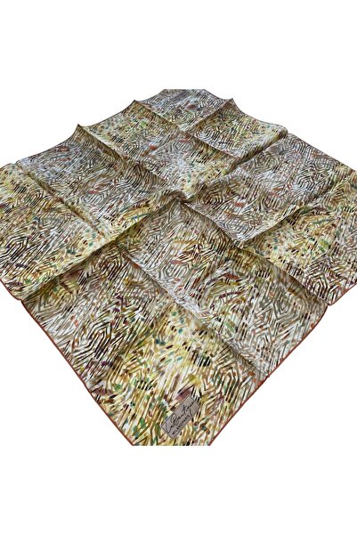 LA BOUTIQUE Tivil Silk Scarf Yellow Geometric Pattern 2528 - 03