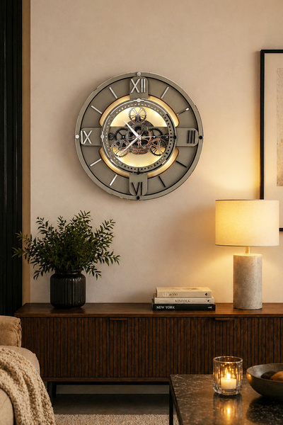 aSSe Tasarım LED Lighted Moving Gear Wall Clock – Hareketli Çarklı Premium Du...