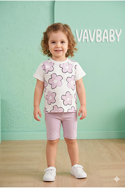 VaVbaby Girl's Daisy Printed Short Sleeve T-Shirt and Shorts Set - Lilac
