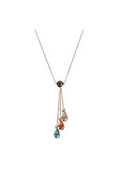 H.M Hakan Mücevherat Renkli Taşlı Minimal 14 Ayar Altın Kolye 1,14 Gram