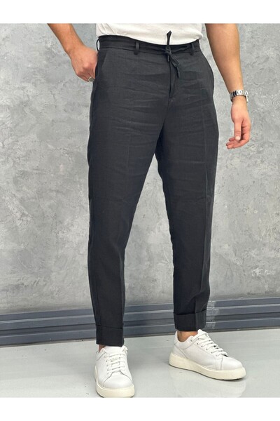MODEFENDİ Comfortable Fit Raw Linen Trousers