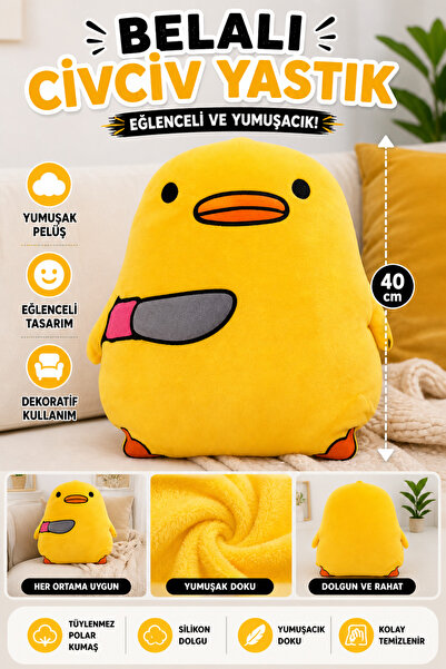 Tamsena Store Belalı Civciv Peluş Yastık 40 cm Eğlenceli Dekoratif Yumuşak Oy...