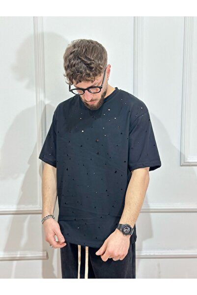 Urban Collection Tricou negru perforat Urbancollection