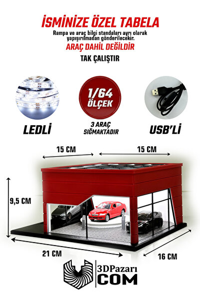 Butik 1/64 Ölçekli Kırmızı Renk Ledli Showroom Tasarımlı Diorama Araç Sergile...