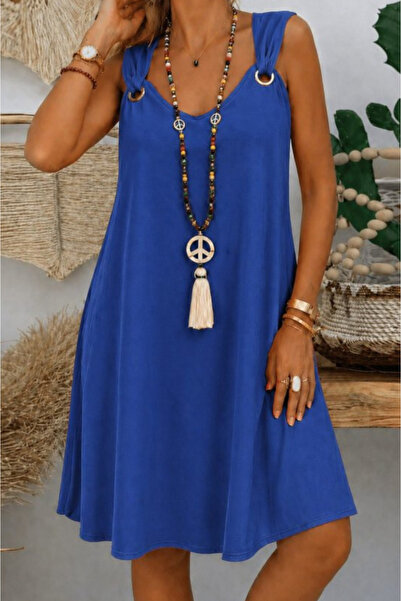 Kokosh moda Women's Strappy Eyelet Detailed V-Neck Aerobin Dress