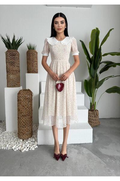 conconmoda Bebe Yaka Şifon Marli Midi Elbise