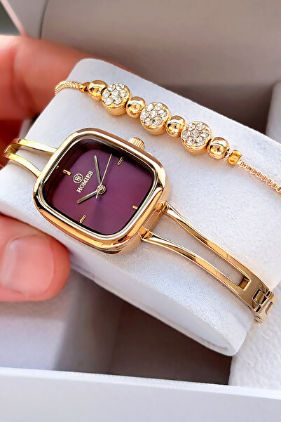 Homies Elegant Model Gold Color Women Wristwatch Steel Band Japanese Mechanis...