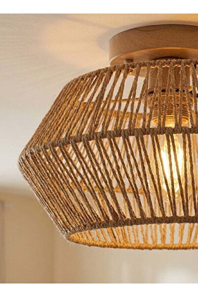 spolux Modern Lighting, Ceiling chandelier, Light, Brown Color, 32x18 cm, Bamboo ceiling chandelier, Suitable for bedroom and living room, Woven rope