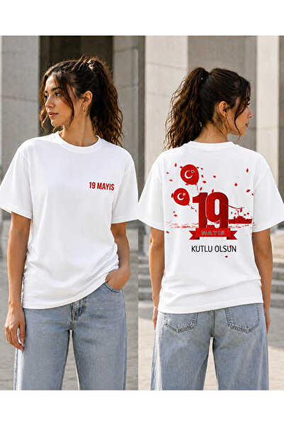 VODEXA 19 MAYIS BAYRAMI Tricou oversize unisex imprimat 100% bumbac, croială ...