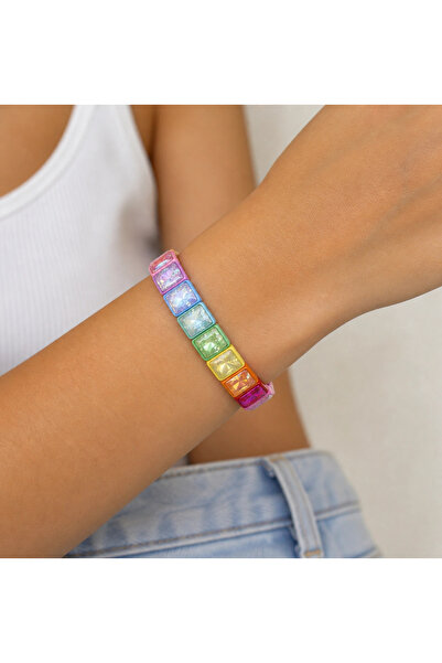 naaksesuar Rainbow Colored Stone Elastic Flexible Bracelet