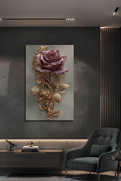 Parıltı Yayınları Gold Varaklı Gül Desenli Modern Cam Tablo Şık Ev Hediyesi