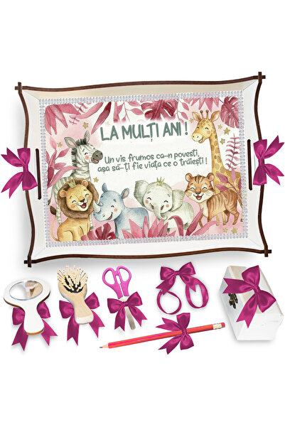 LoreBebe Mot Cutting Tray Set for Girls, Mot Tray, 7 Pieces, Pink Safari Patt...