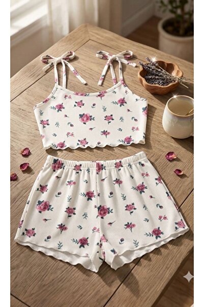 PEMBİŞ HOMEWEAR Angelina Fitilli Kaşkorse Şort Takımı