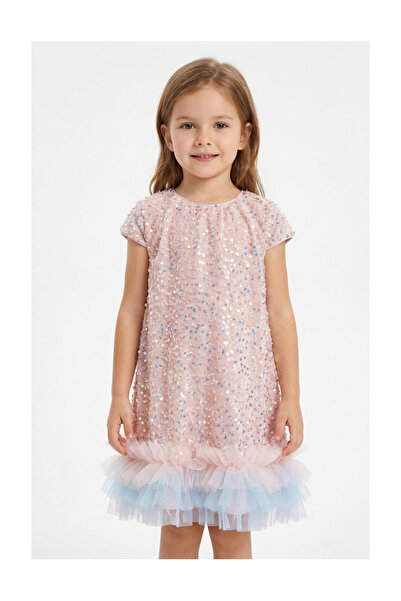 VeeShop Rochie Fetite de Ocazie cu Paiete Stralucitoare si Volane din Tul Mul...