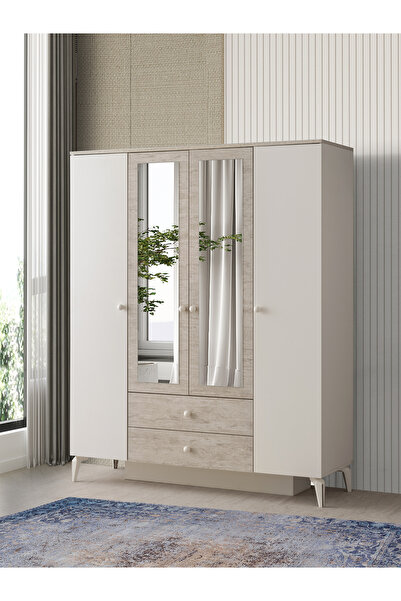 Erz Design Petra 4 Kapaklı Aynalı Elbise Dolabı Gardrop 160x55x200