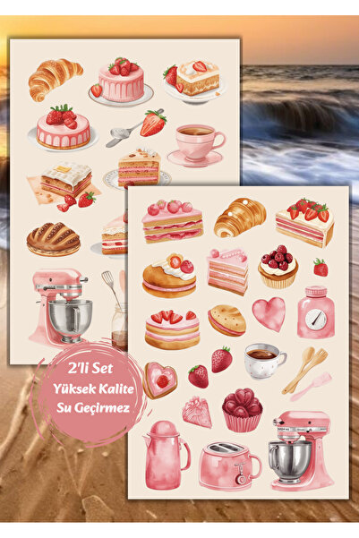 VORACRAFT 2'li Pembe Temalı Bakery Rustik Mutfak Sticker Set Ajanda Bullet Ju...