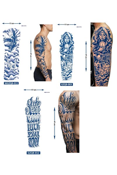 Airbrush Tattoo Tam Kol Kaplama 3 Adet Birden Yarı Kalıcı Geçici Dövme Aylık ...