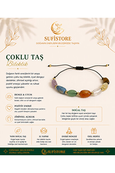 Doğal Taş Çakra-Çoklu Taş Makrome İpli Bileklik