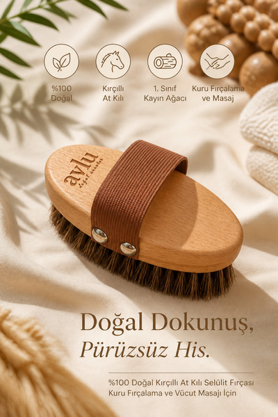 Avlu Doğal Ürünler %100 Doğal Kırçıllı At Kılı Selülit Fırçası – Kuru Fırçala...