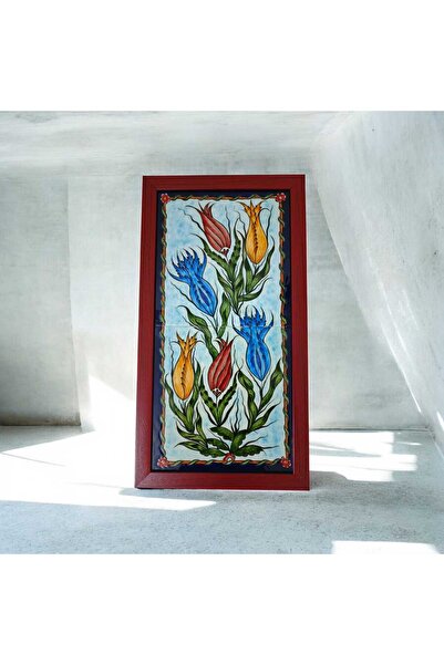 sema çini el yapımı çini 20x40 cm lale bahçesi çini tablo