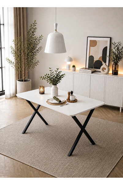 EGEMEV Mutfak Masa Takımı 60x120cm Yemek Masası X Metal Ayaklı Masa ÇALIŞMA M...
