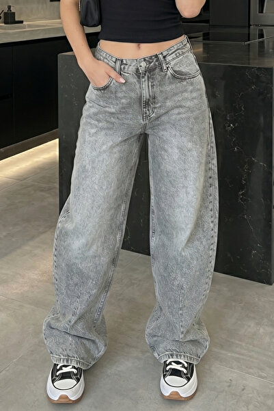 Genel Markalar Gri - Wide Leg Baggy Kot Pantolon
