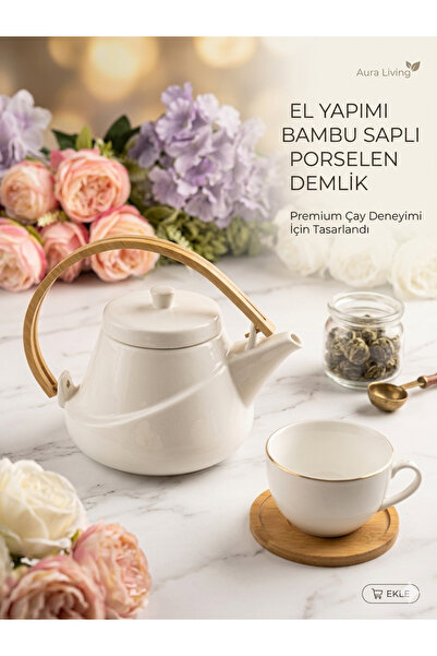 SERRA HOME Porselen Demlik Bambu Kulplu Acar