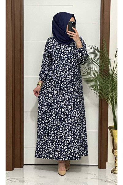 MODA ALMİRA 6315 K 80 LACİVERT ÇİÇEK DESEN BÜRÜMCÜK ELBİSE