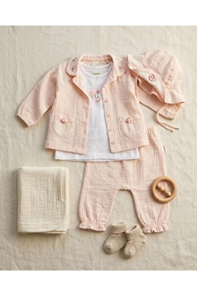 Caramell Girl's & Baby's 3-Piece Muslin Set - 100% Natural Cotton - Salmon