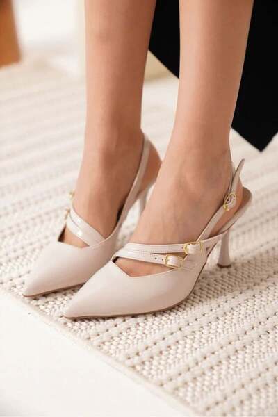 modaiconu Women's Beige Patent Leather Heeled Shoes Tr08Ms39B
