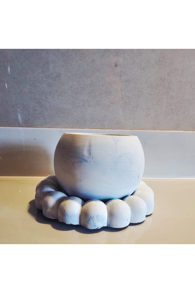 Utaylife Modern Beton Dekoratif Obje Seti - Bubble Tabak ve Minimalist Saksı ...